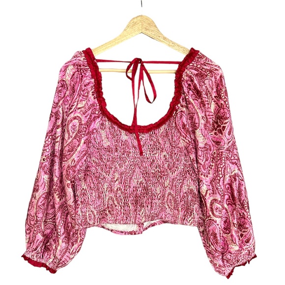 NWT Free People Dare Me Velvet Blouse In Retro Combo Red and Pink Women’s Large - Picture 4 of 8